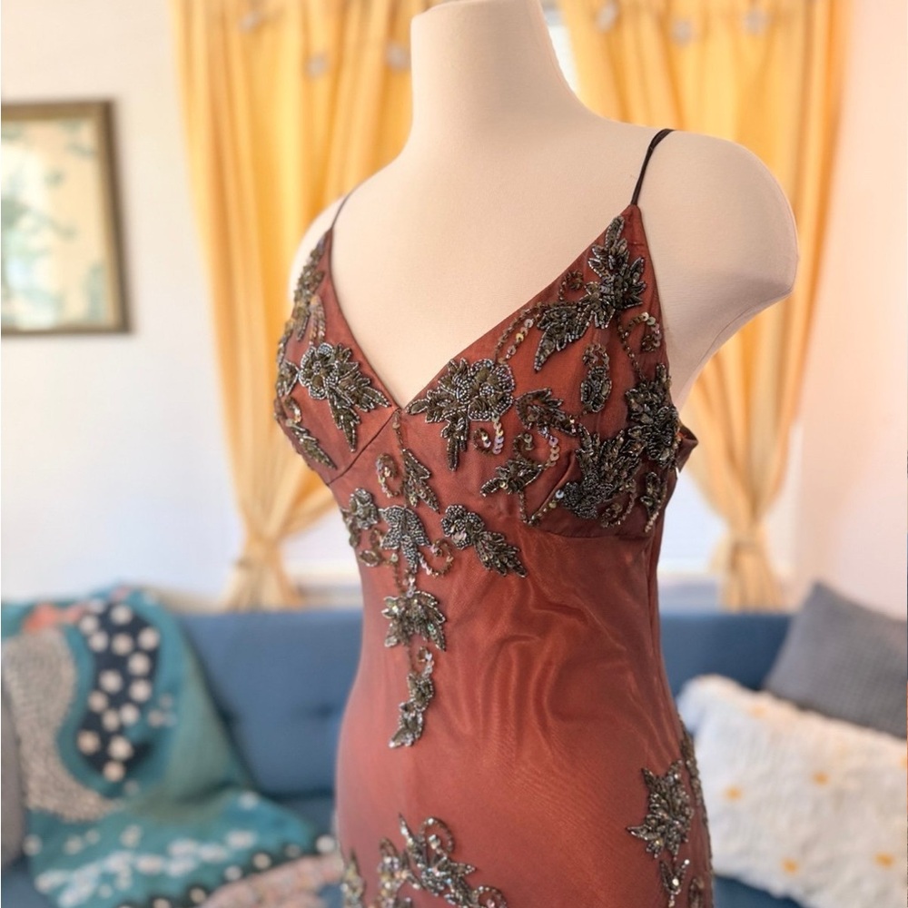 Vintage Scala Brown and Orange Silk Wedding Guest/ Prom Dress